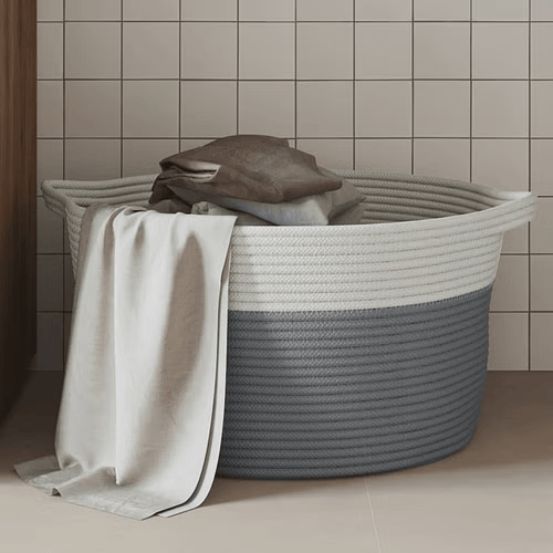 Modern Woven Storage Basket – 15.7" × 9.8" (Grey/White)