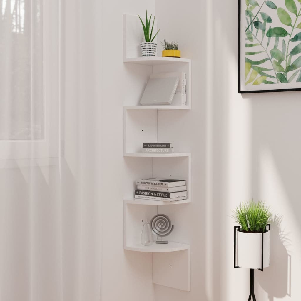 High-Gloss White Corner Shelf