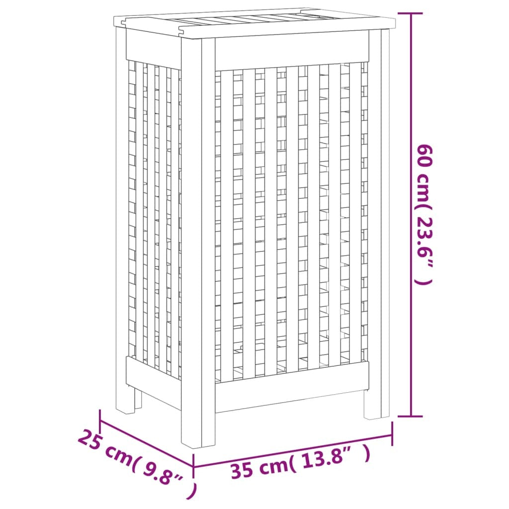 Teak Wood Laundry Bin - 13.8" × 9.8" × 23.6"