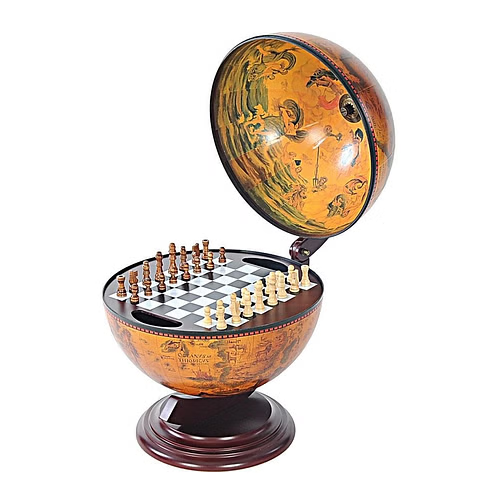 Antique-Style Globe Chess Set – 13" Diameter
