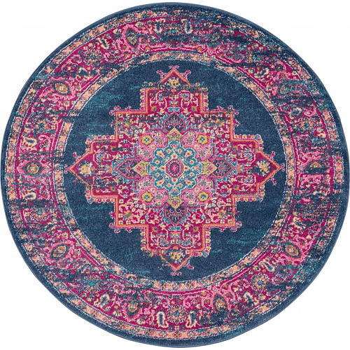 4' Round Blue Power Loom Area Rug