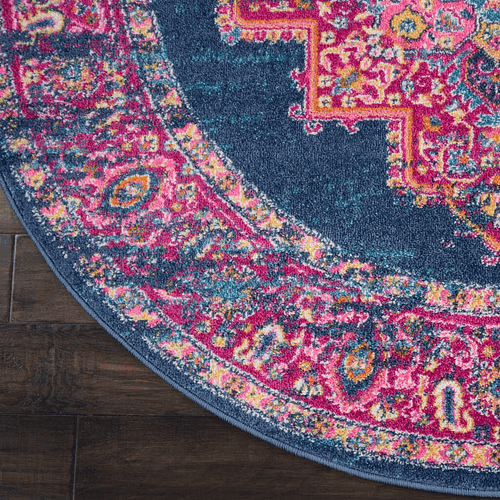4' Round Blue Power Loom Area Rug