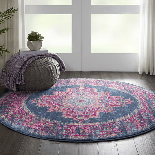 4' Round Blue Power Loom Area Rug