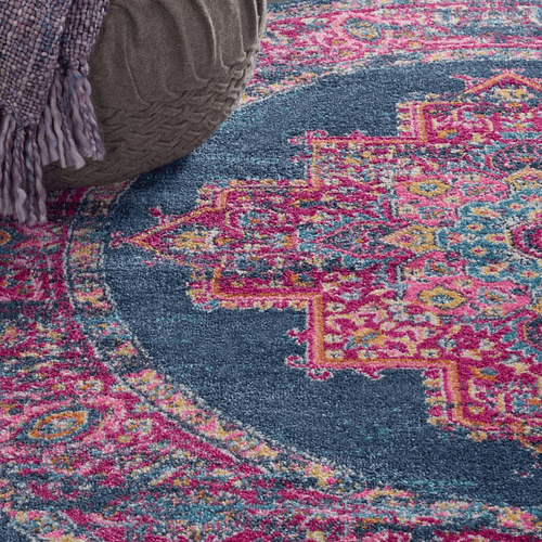 4' Round Blue Power Loom Area Rug