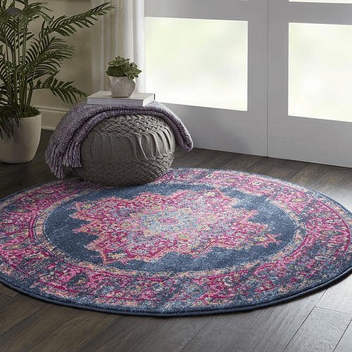 4' Round Blue Power Loom Area Rug