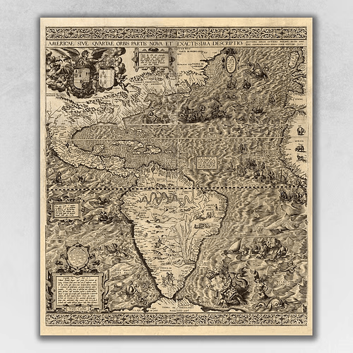 1598 Americas Map Wall Art Print – 20"x16"