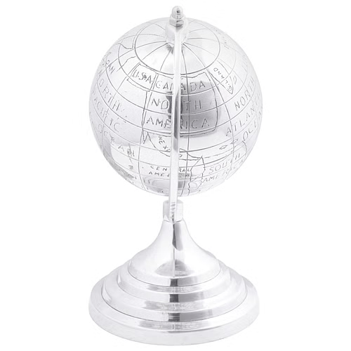 Modern Aluminum Decorative Globe – 6.7" × 11" (Silver)