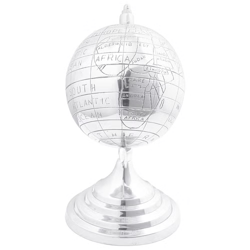 Modern Aluminum Decorative Globe – 6.7" × 11" (Silver)