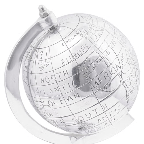 Modern Aluminum Decorative Globe – 6.7" × 11" (Silver)