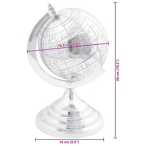 Modern Aluminum Decorative Globe – 6.7" × 11" (Silver)