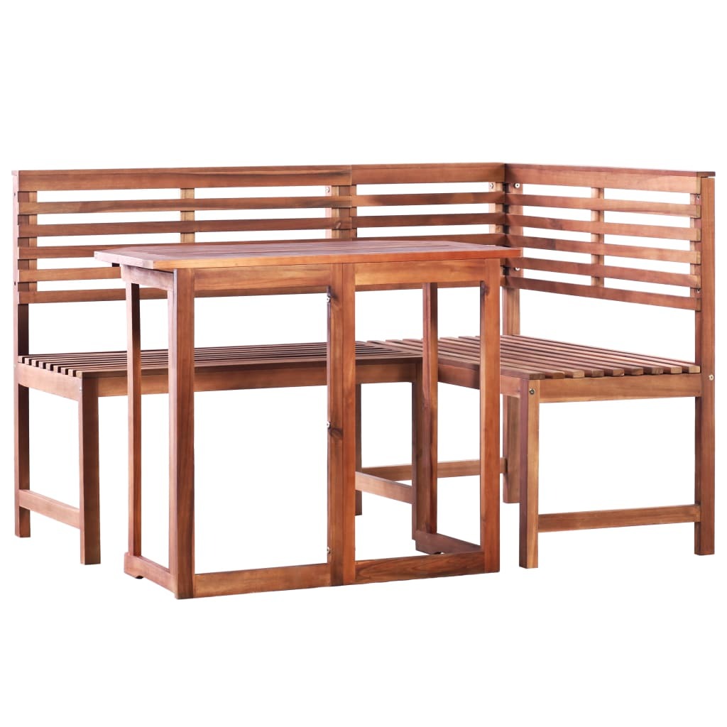 Acacia Wood Folding Table & Corner Bench Set