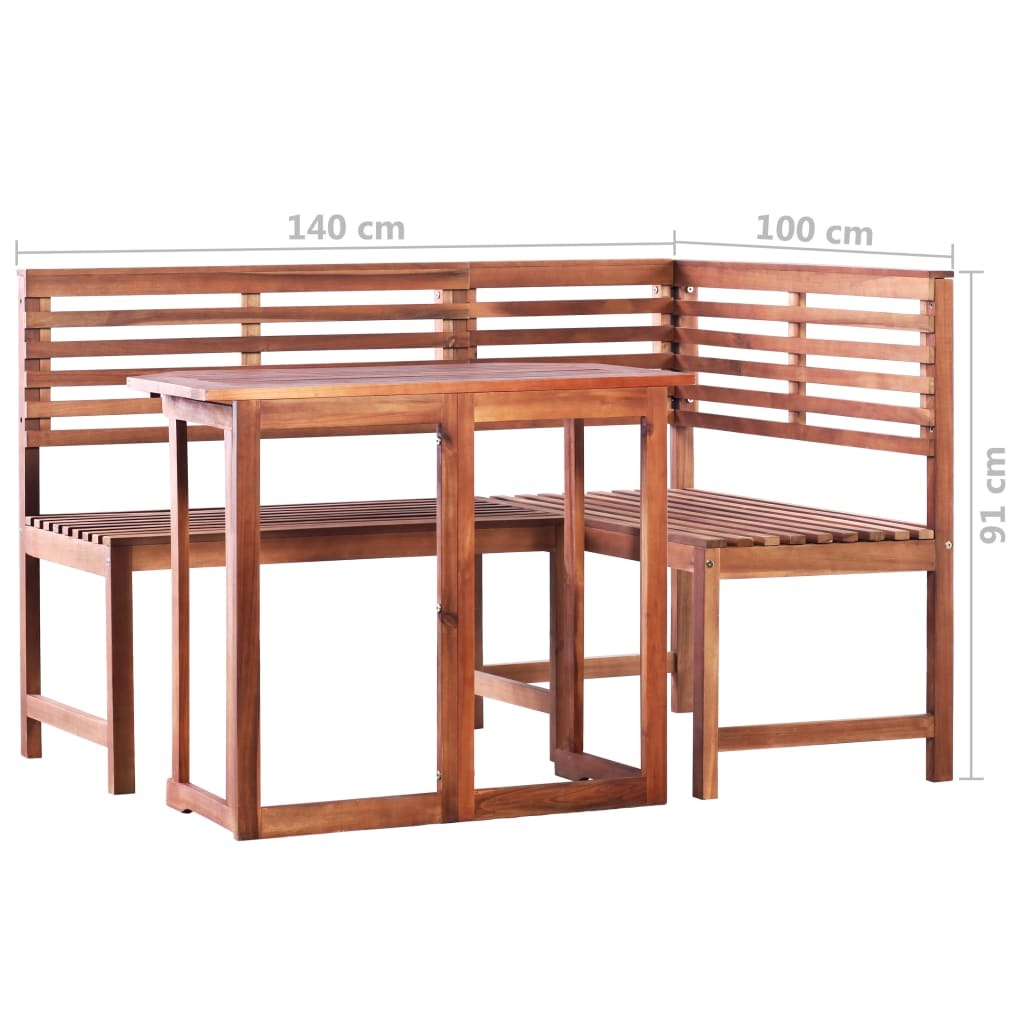Acacia Wood Folding Table & Corner Bench Set
