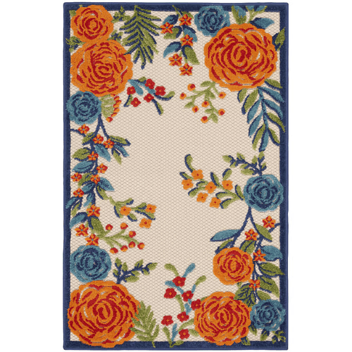 3'x4' Floral Power Loom Rug – Blue & Orange