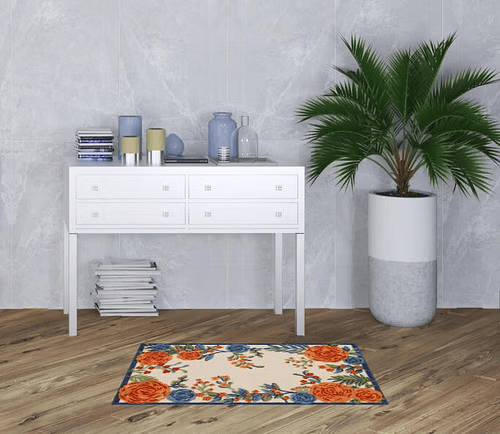 3'x4' Floral Power Loom Rug – Blue & Orange