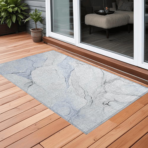 3'x5' Abstract Indoor/Outdoor Rug – Ivory/Blue/Gray
