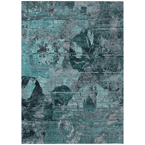 3'x5' Floral Indoor/Outdoor Rug – Teal & Gray