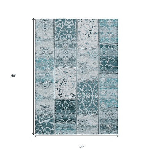 3'x5' Patchwork Indoor/Outdoor Rug – Teal