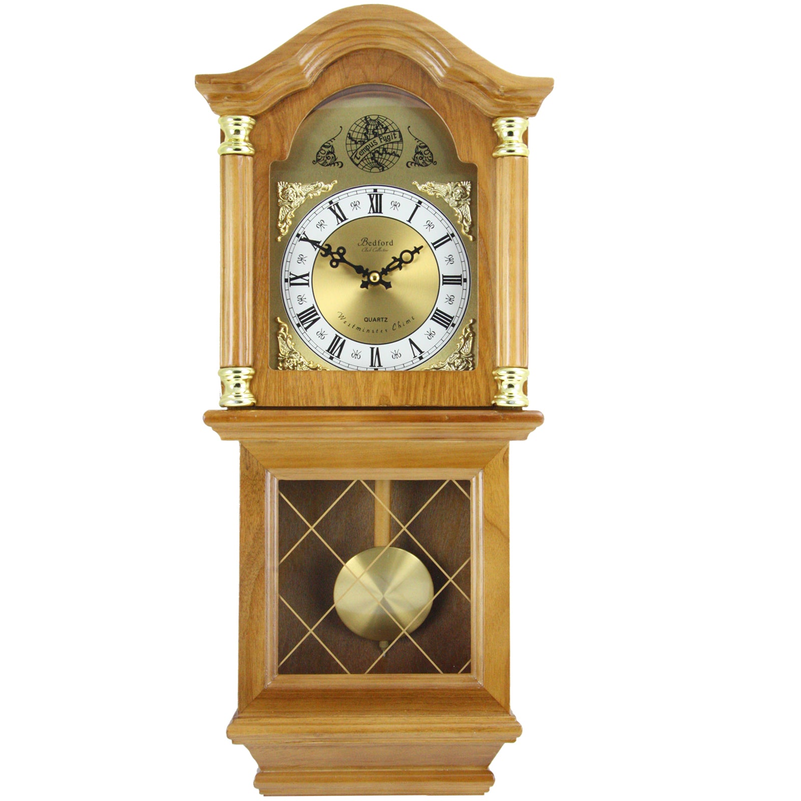 Bedford Golden Oak Chiming Wall Clock – Classic Elegance