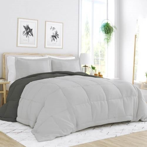 Reversible King/Cal King Comforter Set – Grey/Light Grey