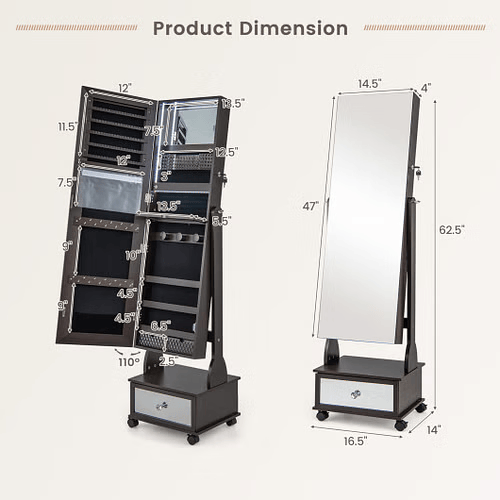 3-in-1 Jewelry Armoire with Full-Length Mirror – 62.5"