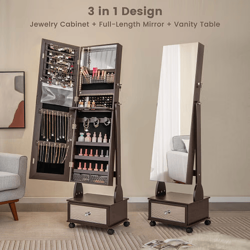3-in-1 Jewelry Armoire with Full-Length Mirror – 62.5"