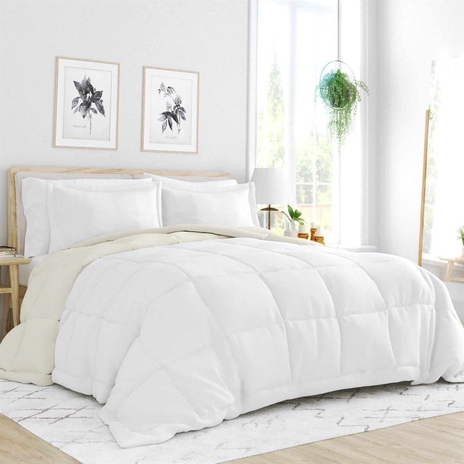 Classic Reversible Microfiber Comforter Set - White/Cream