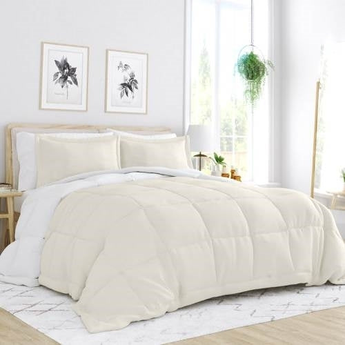 Classic Reversible Microfiber Comforter Set - White/Cream