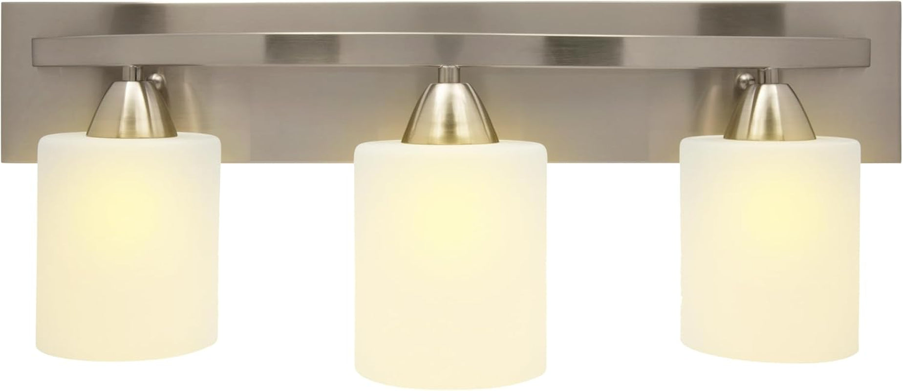 Vanity Light Fixture - Interior Bathroom Lighting Bar with Modern Milk Glass Shade - Bathroom Lights over Mirror Fixture for Powder Room - Brushed Nickel, 3 Lights, E26, Bulbs Not Included